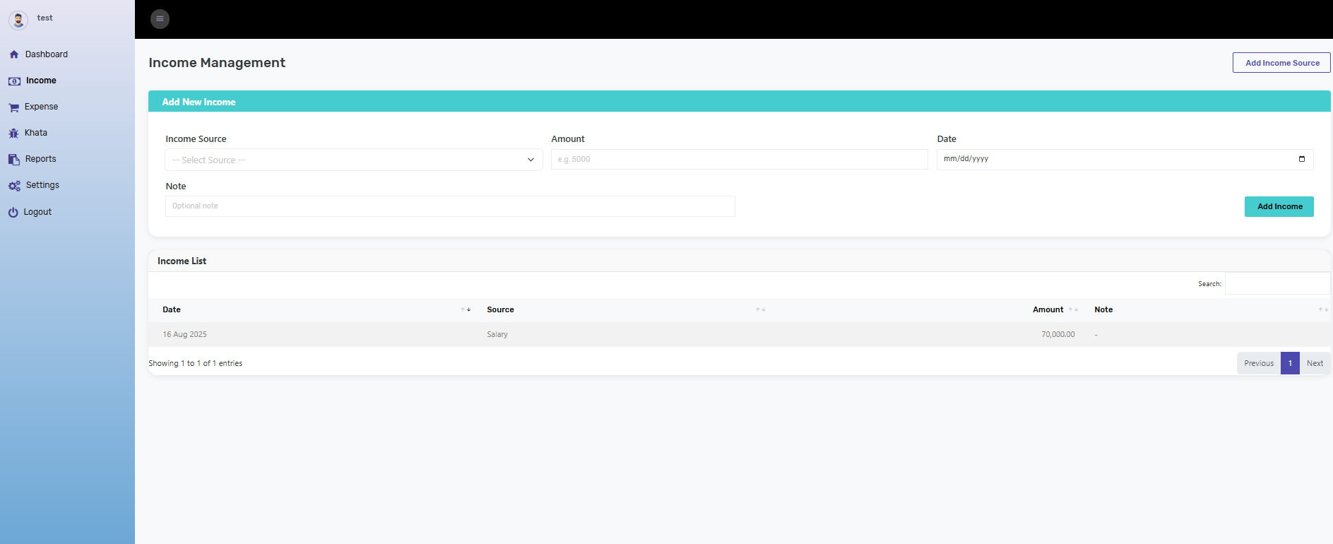 Income Management in HisabNow